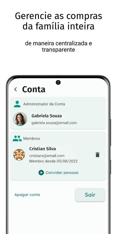 Gestão da conta no Minhas Compras